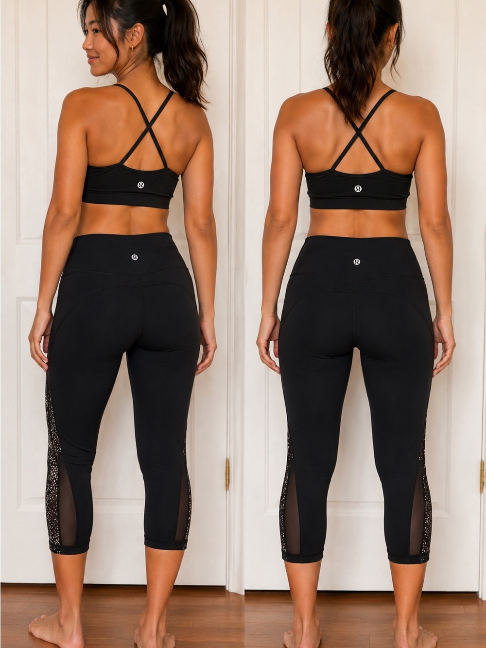 Lululemon Athletica Black White M Cropped Mesh Leggings Women's Activewear - Picture 2 of 8